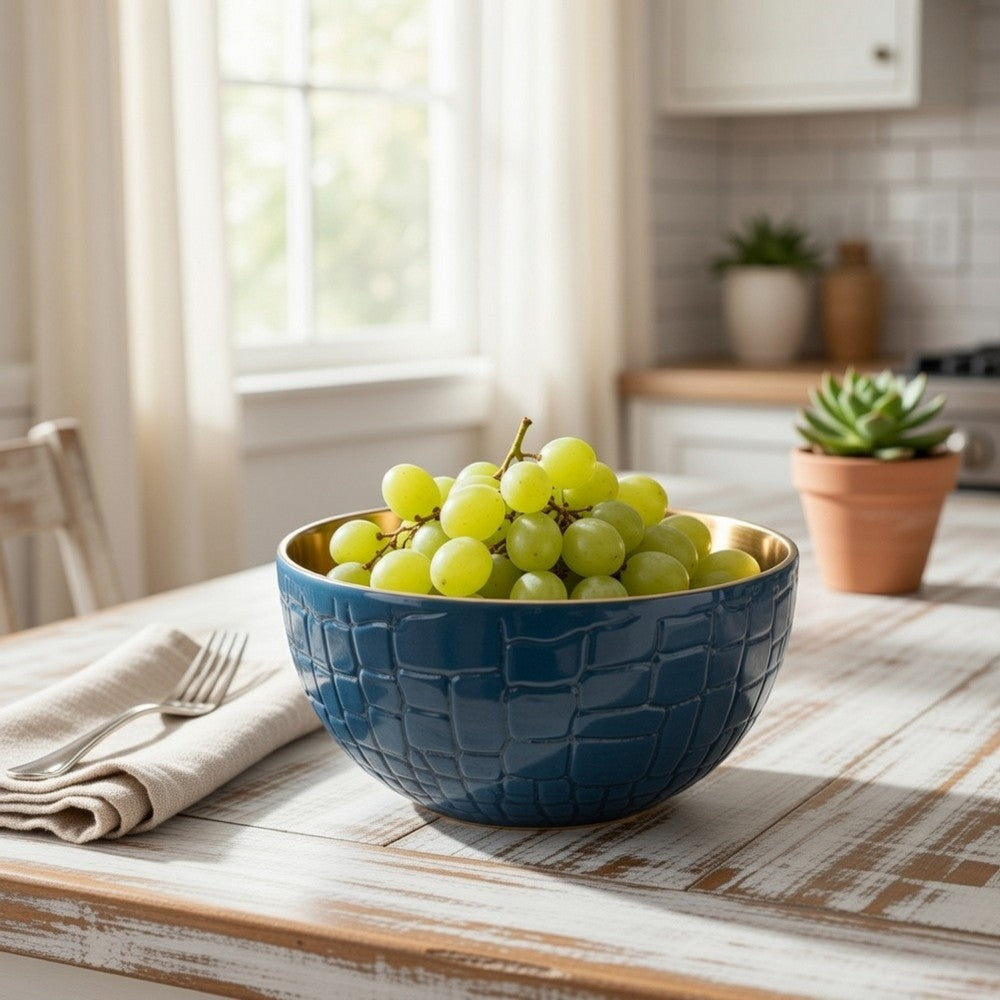 Dany 9" Decorative Bowl | Crocodile Texture | Blue & Gold Aluminum