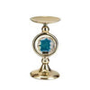 Pillar Candle Holder Set of 3 | Gold Aluminum & Natural Agate Inlays