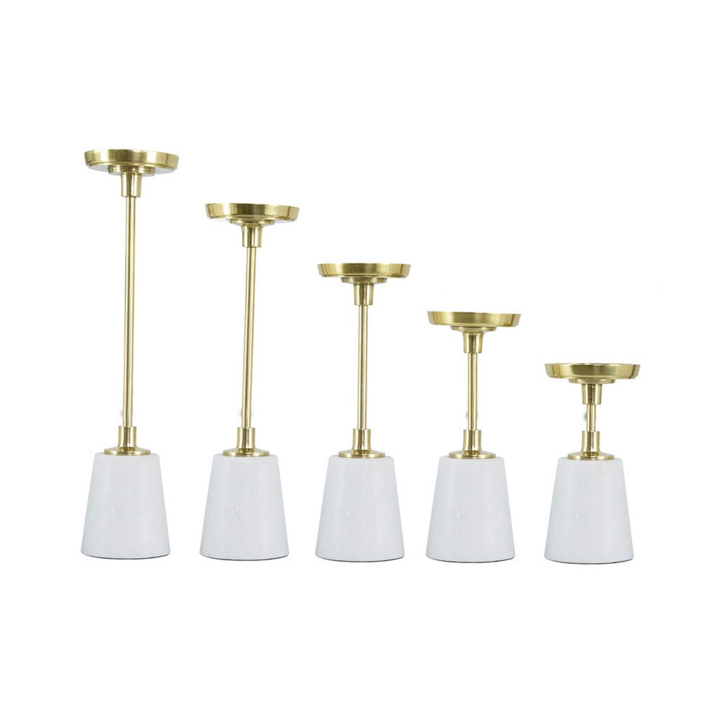 Pillar Candle Holder Set of 5 | Gold Aluminum & Thick White Marble Base