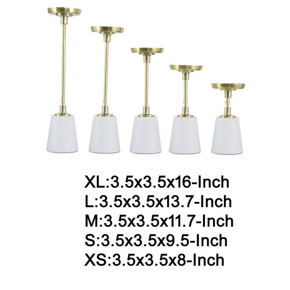 Pillar Candle Holder Set of 5 | Gold Aluminum & Thick White Marble Base