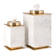 Decorative Canisters | Set of 2 White & Gold Aluminum | Mango Wood