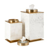Decorative Canisters | Set of 2 White & Gold Aluminum | Mango Wood