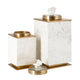 Decorative Canisters | Set of 2 White & Gold Aluminum | Mango Wood