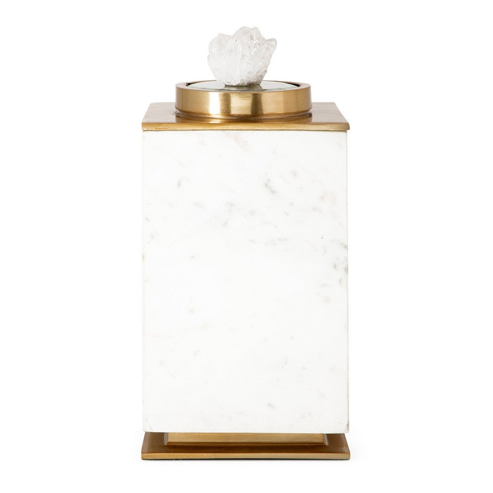 Decorative Canisters | Set of 2 White & Gold Aluminum | Mango Wood