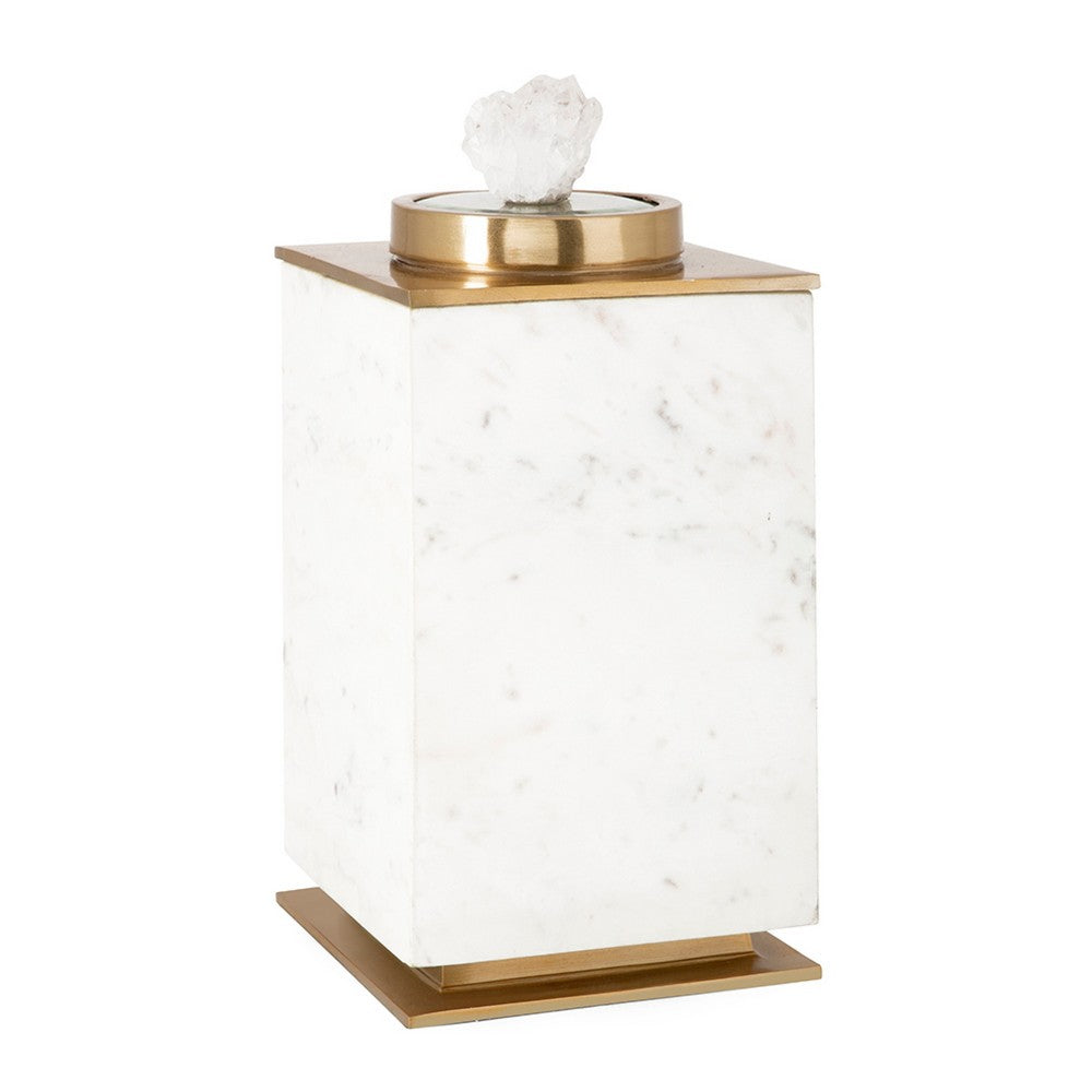 Decorative Canisters | Set of 2 White & Gold Aluminum | Mango Wood