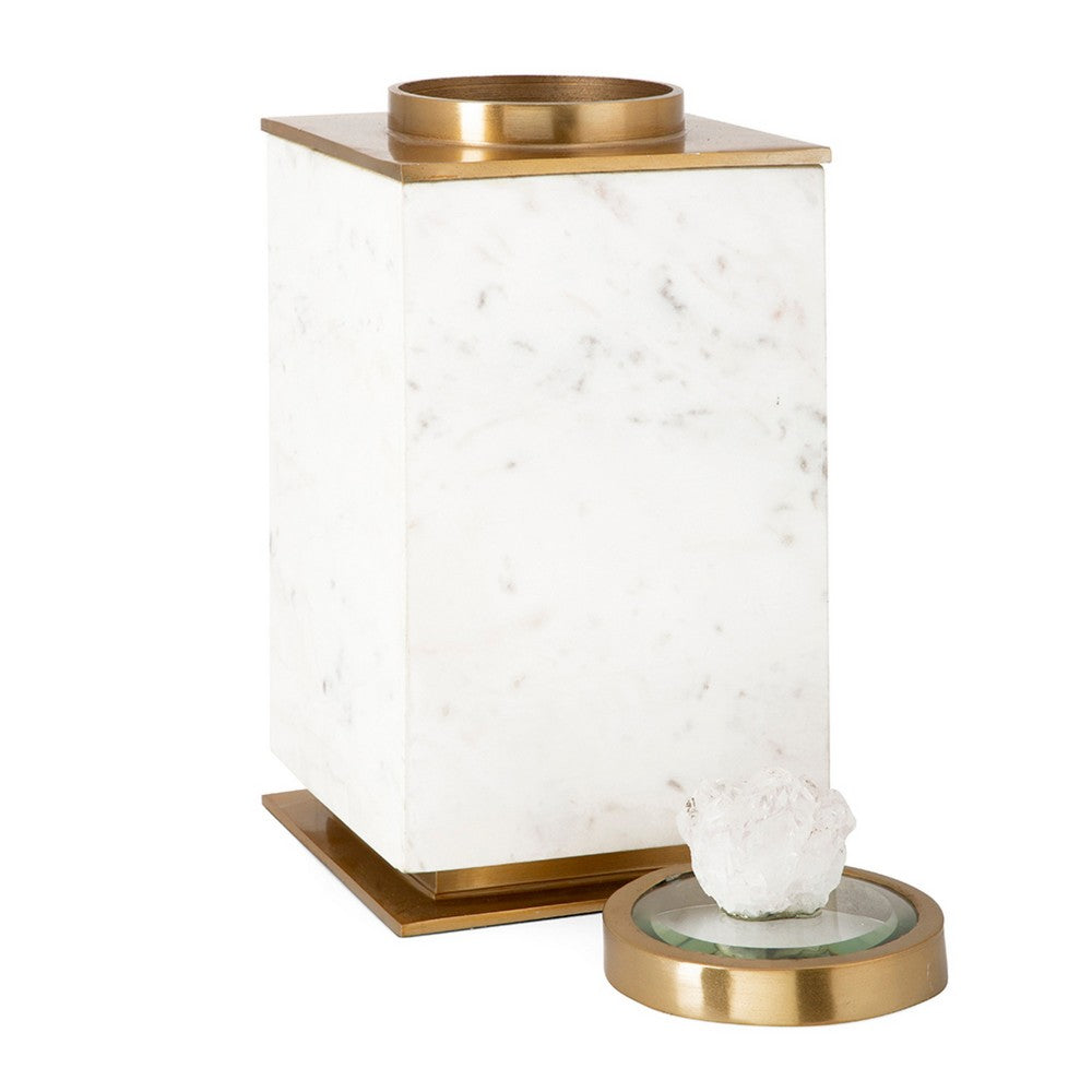 Decorative Canisters | Set of 2 White & Gold Aluminum | Mango Wood