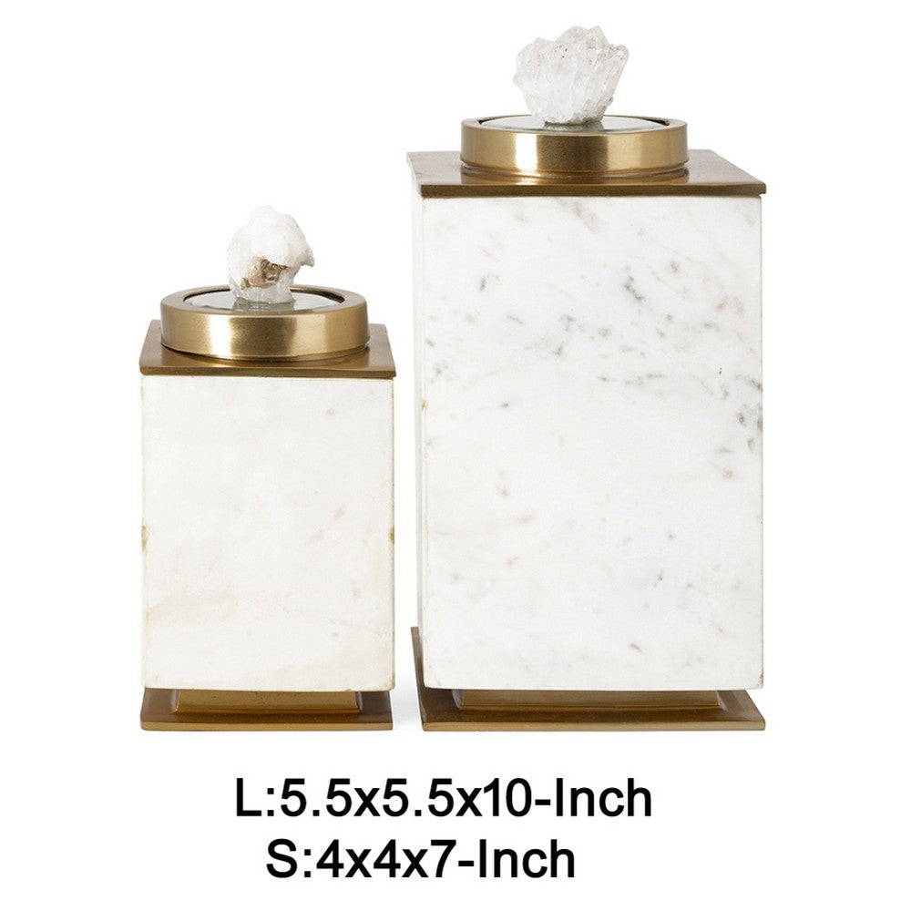Decorative Canisters | Set of 2 White & Gold Aluminum | Mango Wood