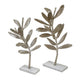 Accent Decor | Set of 2 Silver Leaf Statuary | White Marble Base | 28", 22"