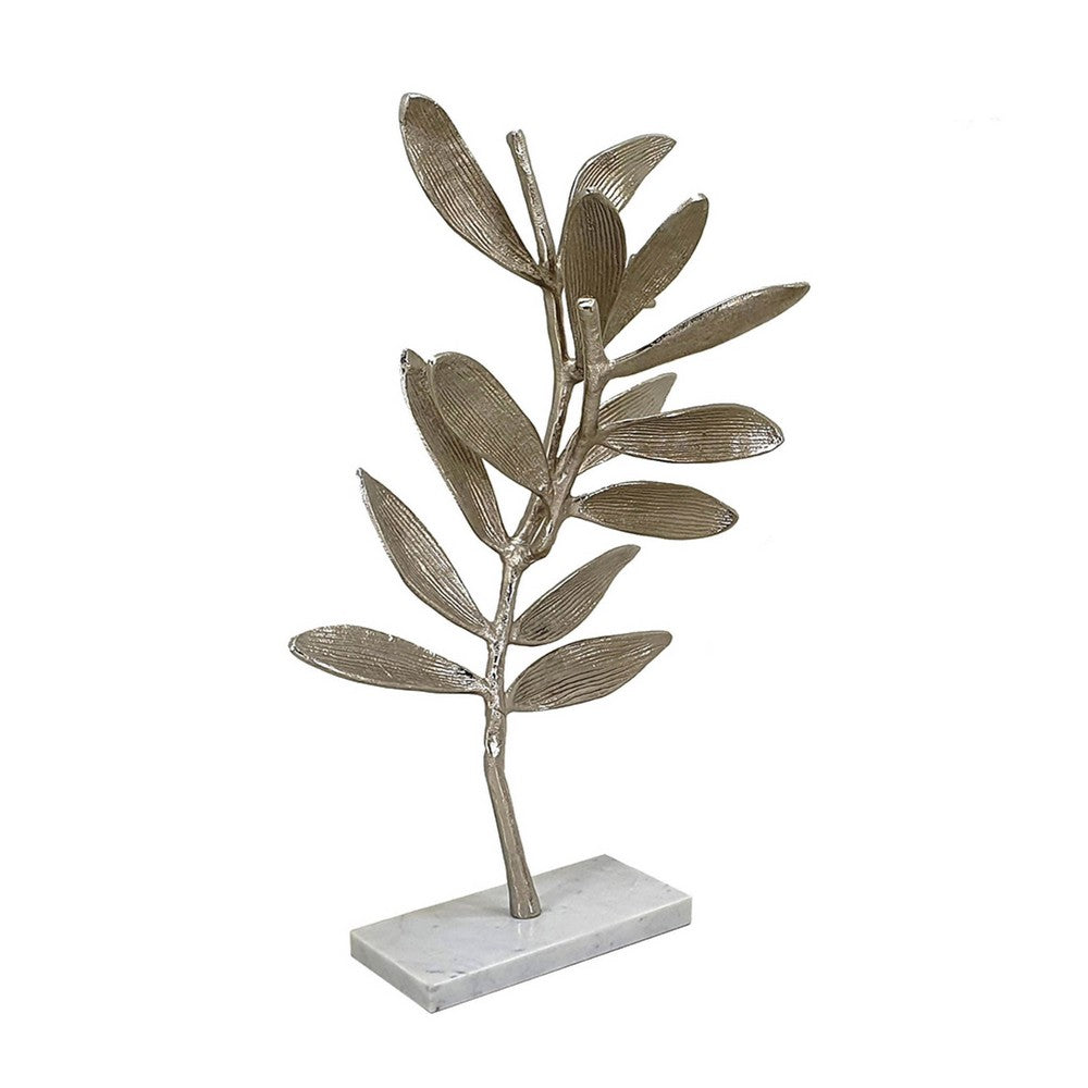 Accent Decor | Set of 2 Silver Leaf Statuary | White Marble Base | 28", 22"