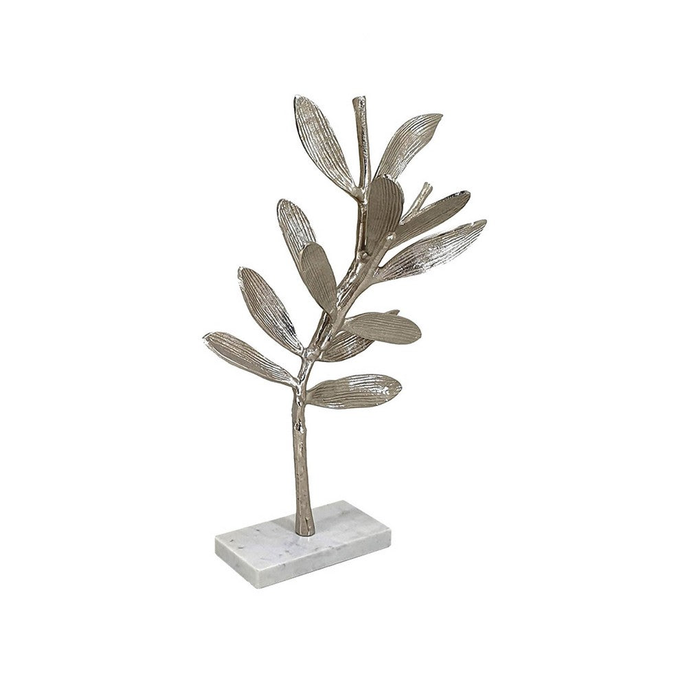 Accent Decor | Set of 2 Silver Leaf Statuary | White Marble Base | 28", 22"