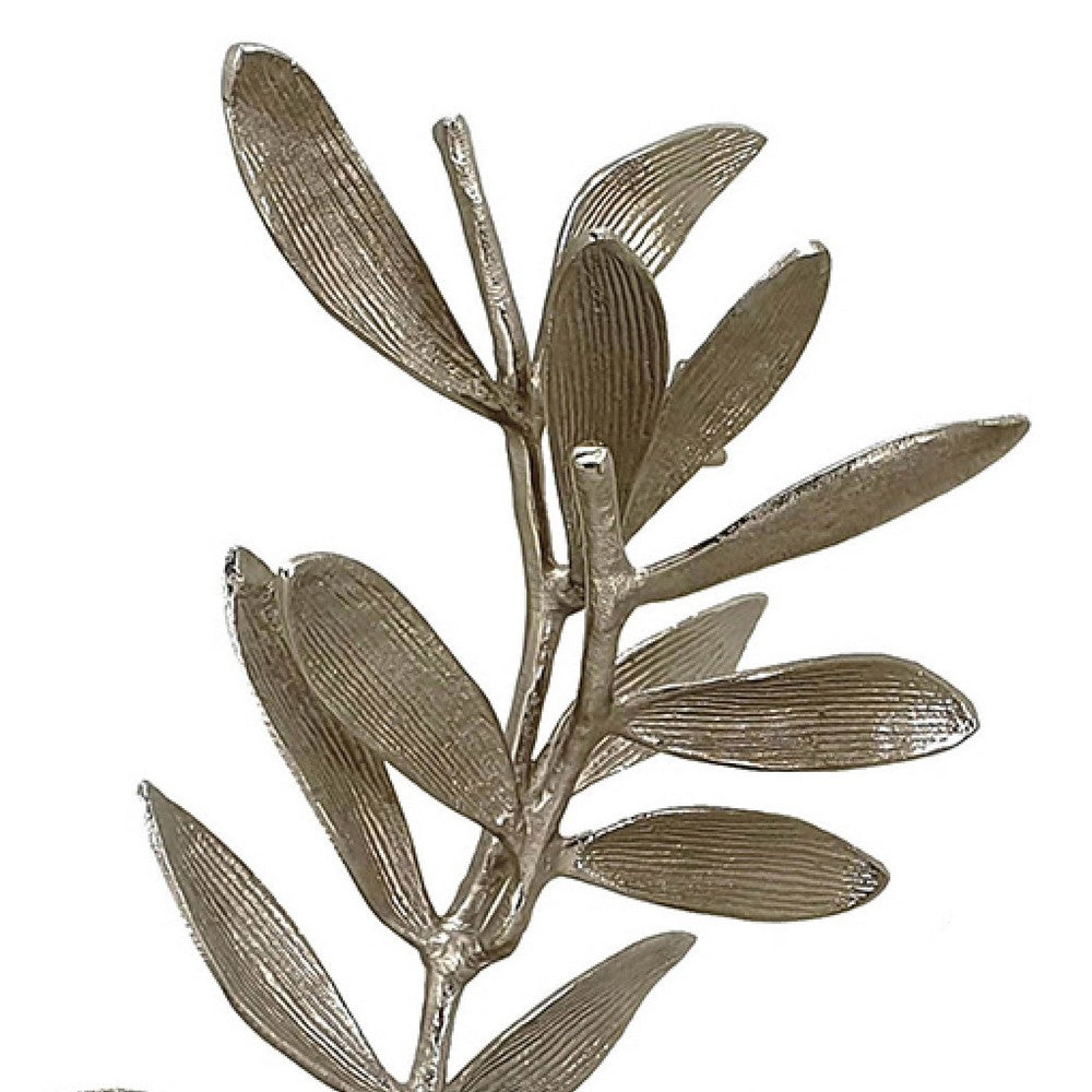Accent Decor | Set of 2 Silver Leaf Statuary | White Marble Base | 28", 22"