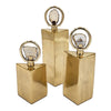 Decorative Bottle Set of 3 | Gold Square, Agate Stone Accent, 14,12,10Inch