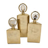 Decorative Bottle Set of 3 | Gold Square, Agate Stone Accent, 14,12,10Inch