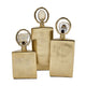 Decorative Bottle Set of 3 | Gold Square, Agate Stone Accent, 14,12,10Inch