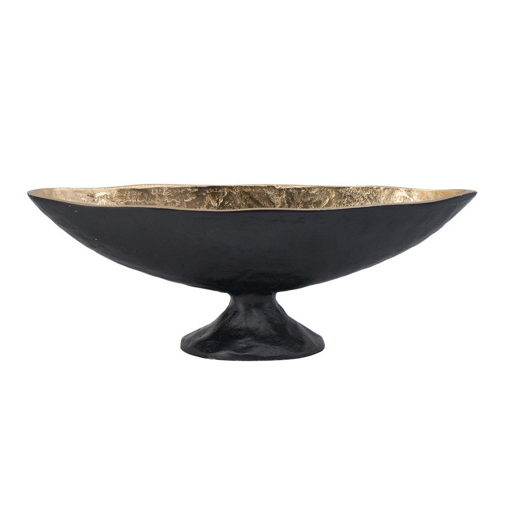 Decorative Bowl | 14" Oval Shape with Pedestal Stand | Black | Gold