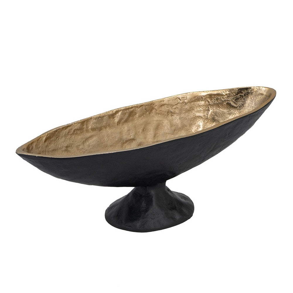 Decorative Bowl | 14" Oval Shape with Pedestal Stand | Black | Gold