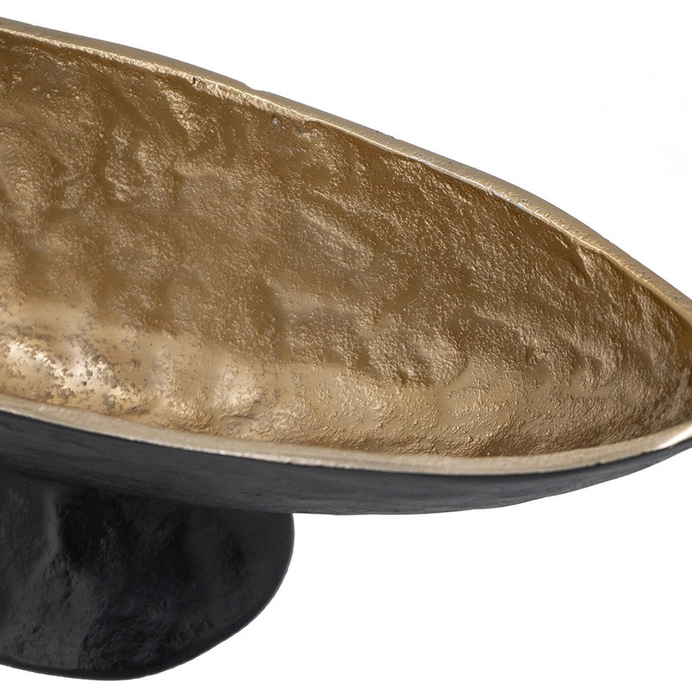 Decorative Bowl | 14" Oval Shape with Pedestal Stand | Black | Gold