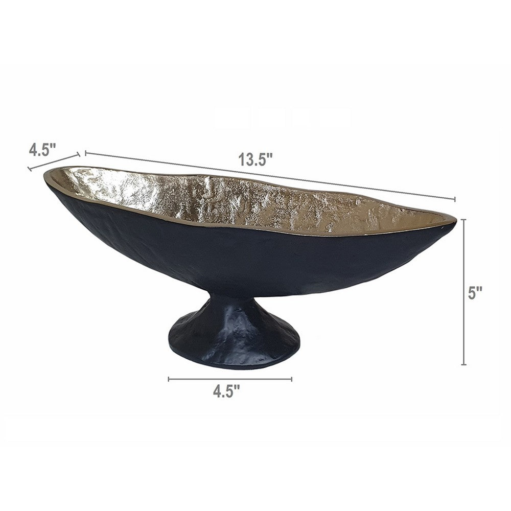 Decorative Bowl | 14" Oval Shape with Pedestal Stand | Black | Gold