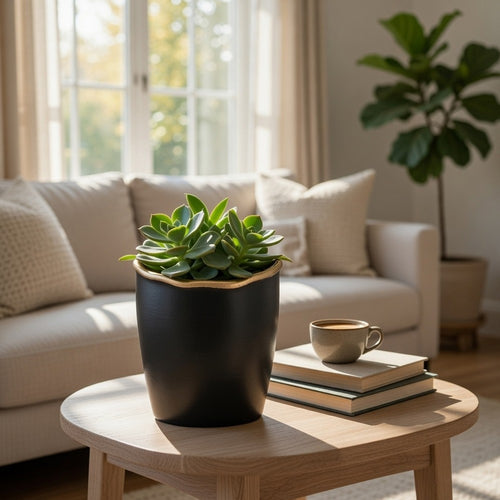 Decorative Vase | 8" Curved Rim Edge | Rich Black and Gold Metal