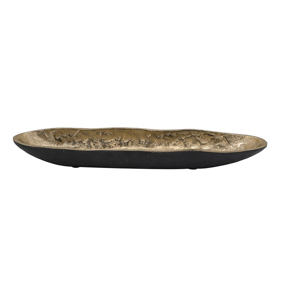 Decorative Bowl | 16" Long Oval Shape | Luxe Black & Gold Aluminum