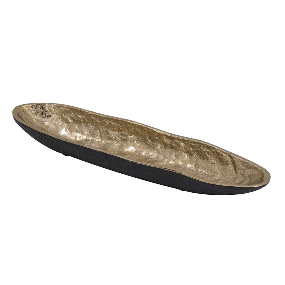 Decorative Bowl | 16" Long Oval Shape | Luxe Black & Gold Aluminum