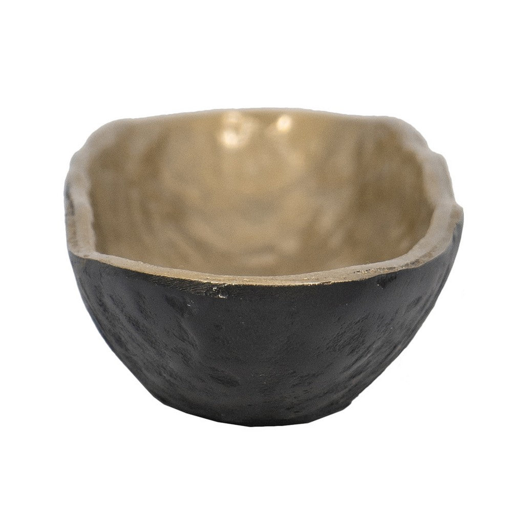 Decorative Bowl | 16" Long Oval Shape | Luxe Black & Gold Aluminum