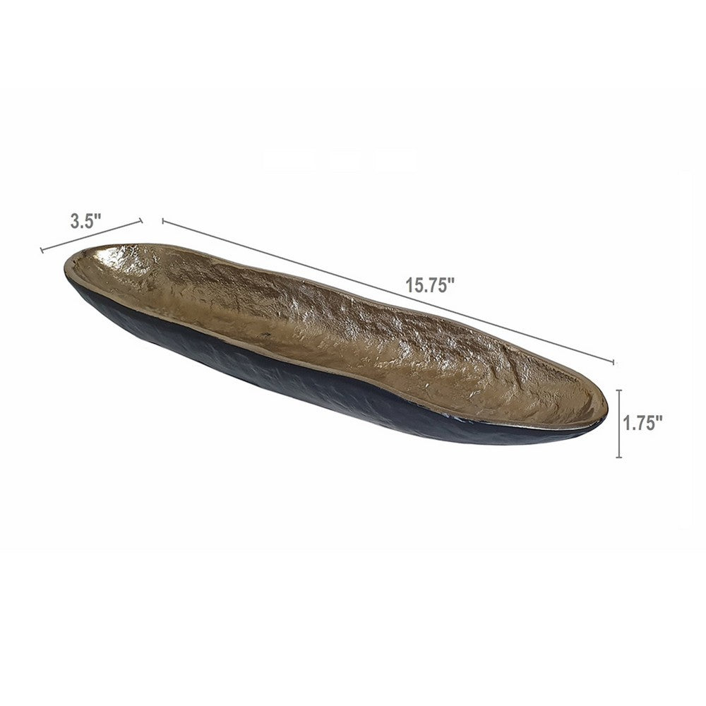 Decorative Bowl | 16" Long Oval Shape | Luxe Black & Gold Aluminum