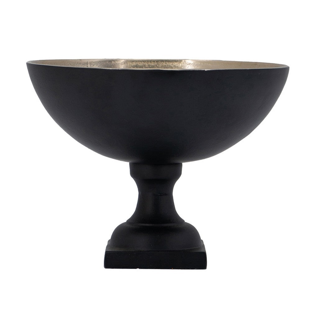 Decorative Bowl | 9" Round Footed Design | Black & Gold Aluminum