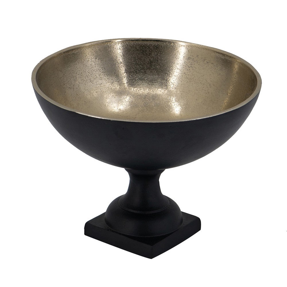 Decorative Bowl | 9" Round Footed Design | Black & Gold Aluminum