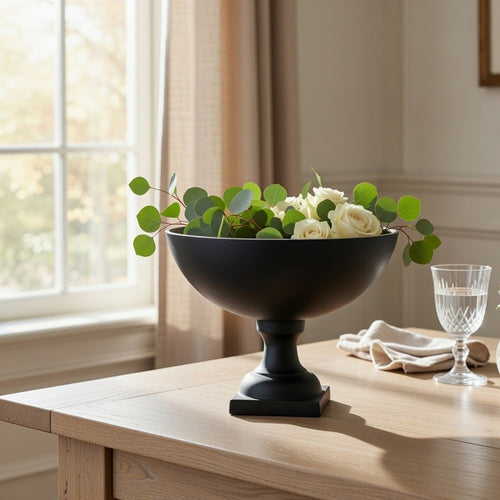 Decorative Bowl | 9" Round Footed Design | Black & Gold Aluminum