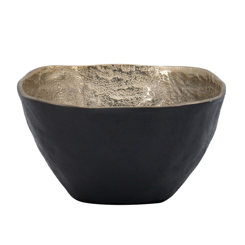 Decorative Bowl | 8" Squared Shape Distressed Gold & Black Aluminum