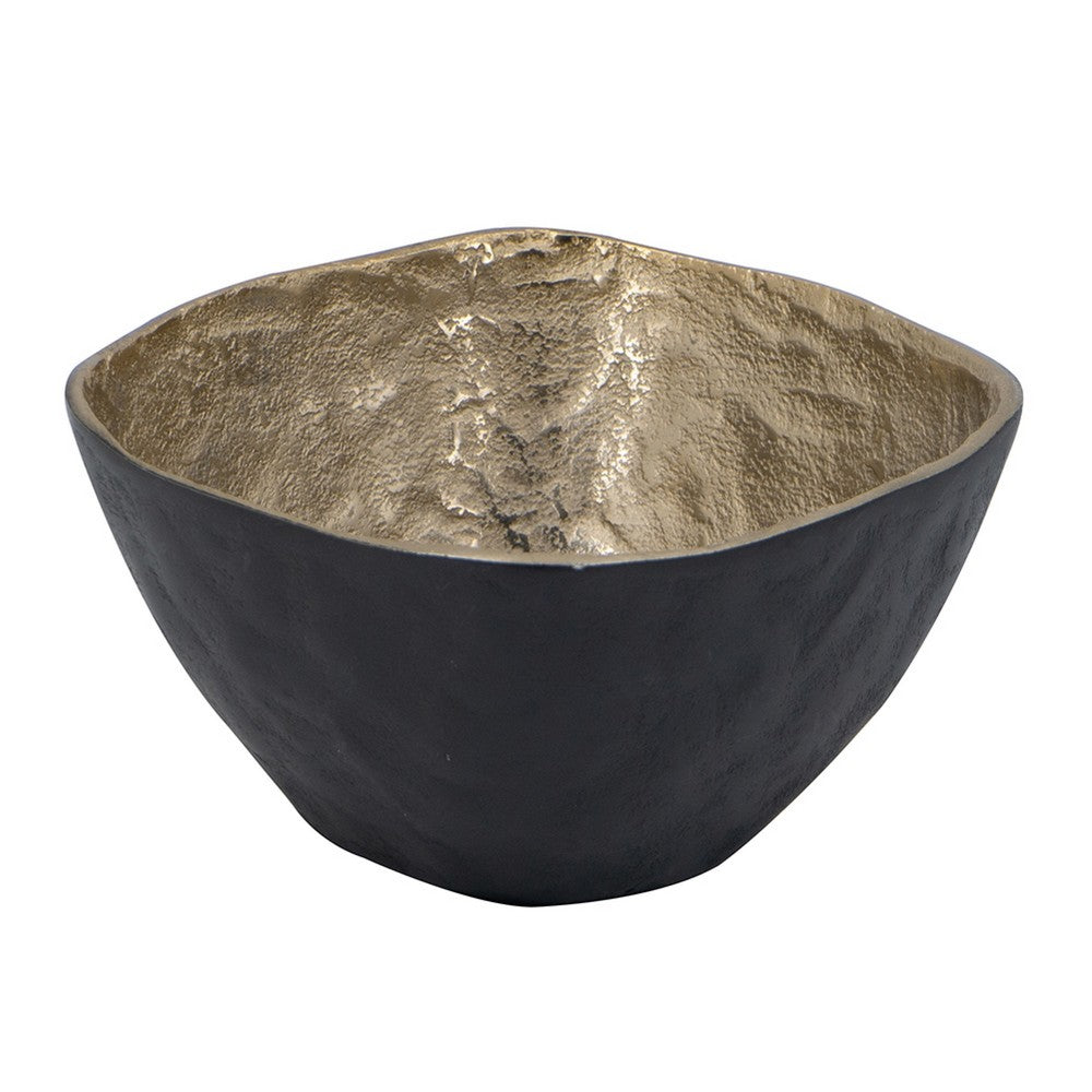 Decorative Bowl | 8" Squared Shape Distressed Gold & Black Aluminum