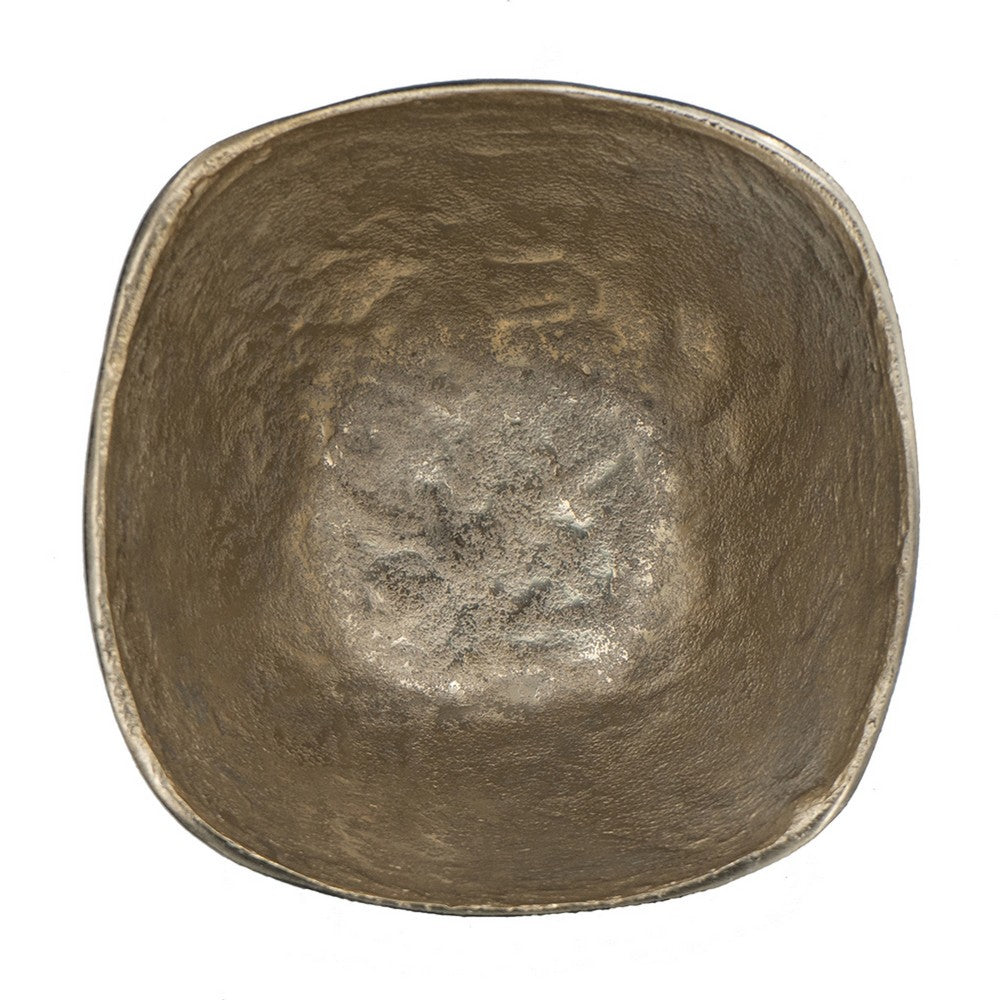 Decorative Bowl | 8" Squared Shape Distressed Gold & Black Aluminum