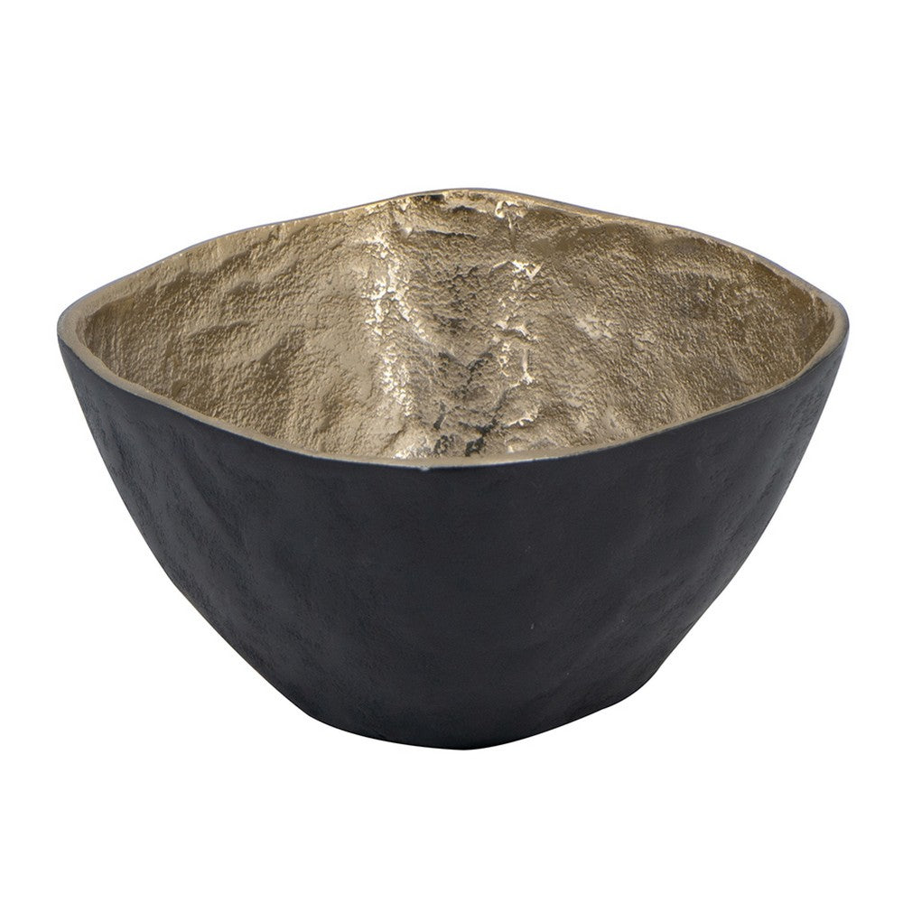 Decorative Bowl | 8" Squared Shape Distressed Gold & Black Aluminum