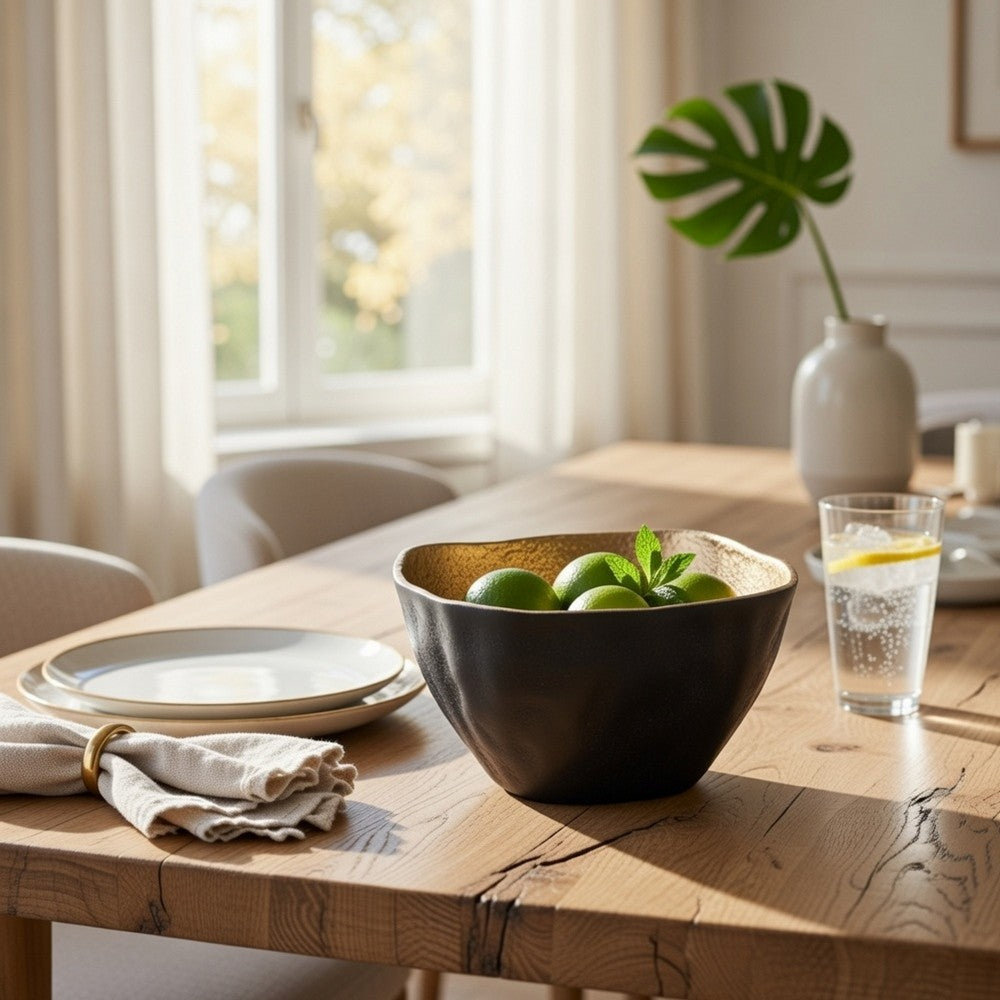 Decorative Bowl | 8" Squared Shape Distressed Gold & Black Aluminum