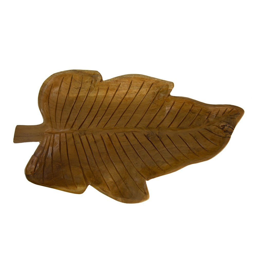 Decorative Accessory Leaf | 16" Tabletop Accent | Teak Brown Wood