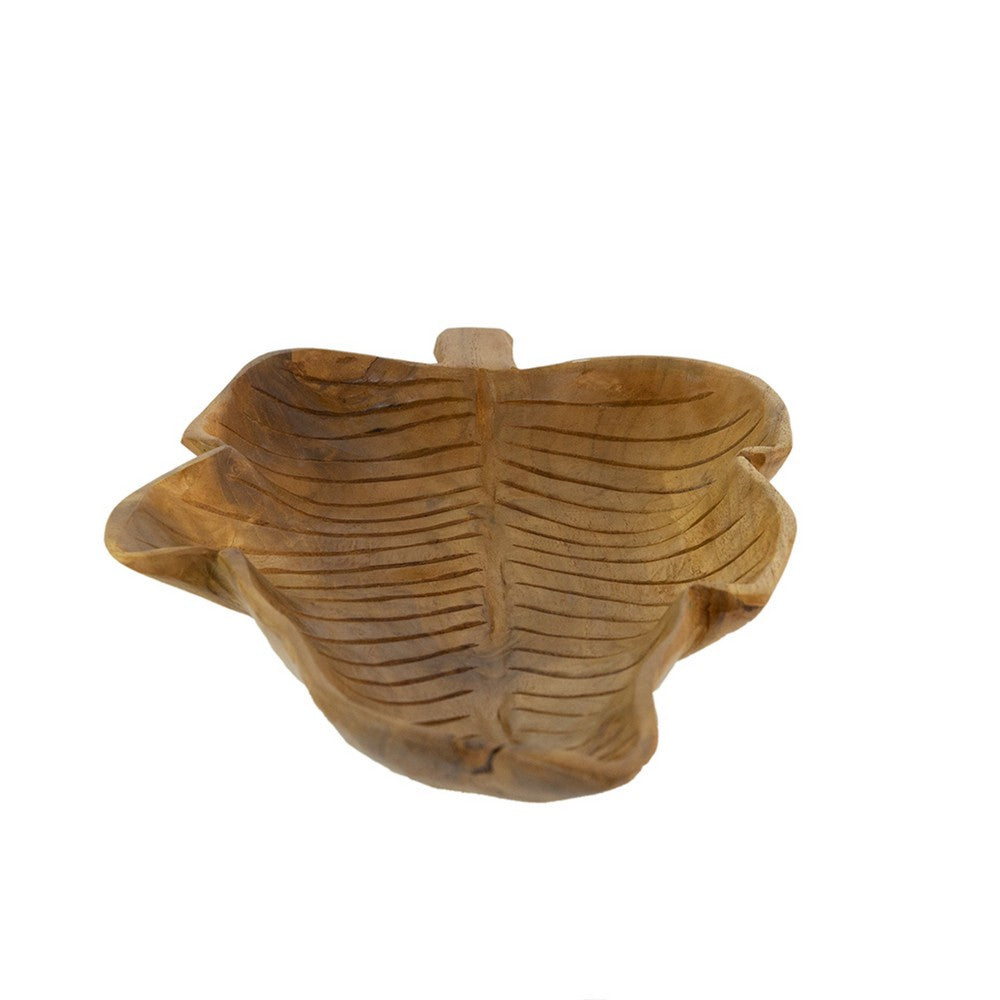Decorative Accessory Leaf | 16" Tabletop Accent | Teak Brown Wood
