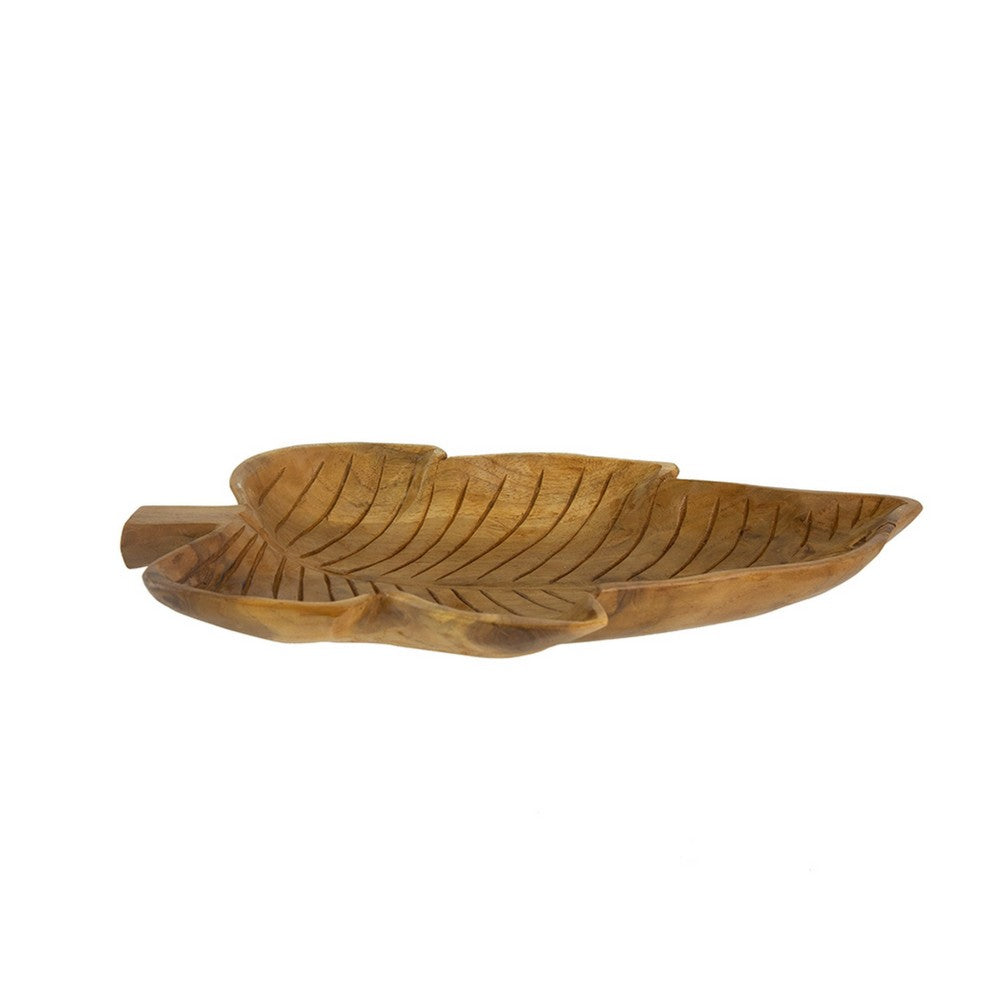 Decorative Accessory Leaf | 16" Tabletop Accent | Teak Brown Wood