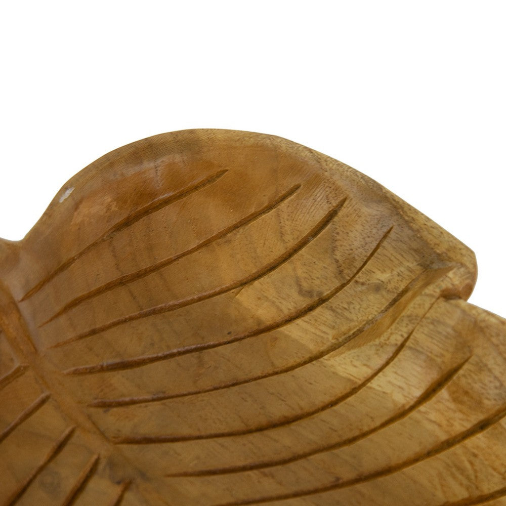 Decorative Accessory Leaf | 16" Tabletop Accent | Teak Brown Wood