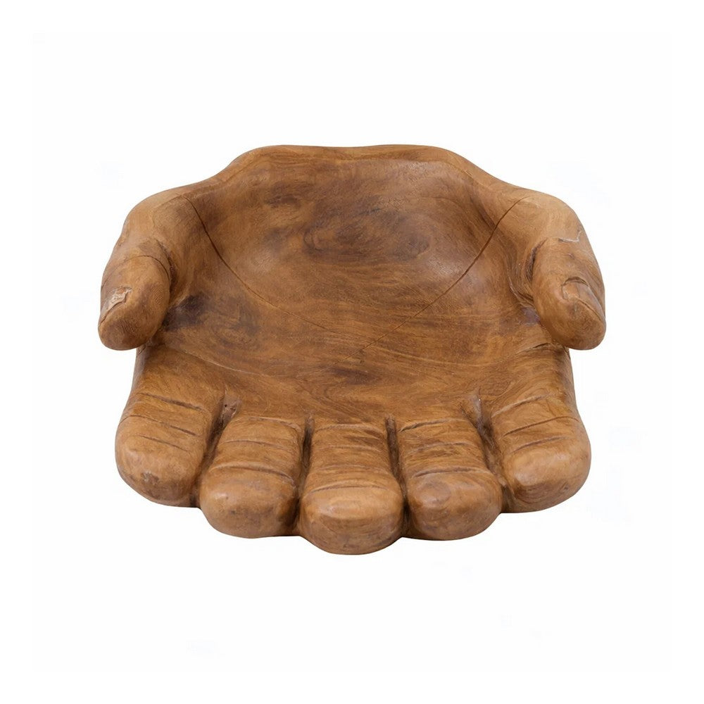 Decorative Accent Bowl Dish | 13" Hand Design with Teak Brown Wood