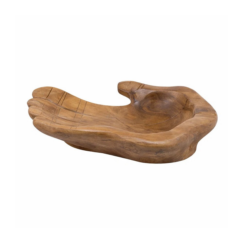 Decorative Accent Bowl Dish | 13" Hand Design with Teak Brown Wood