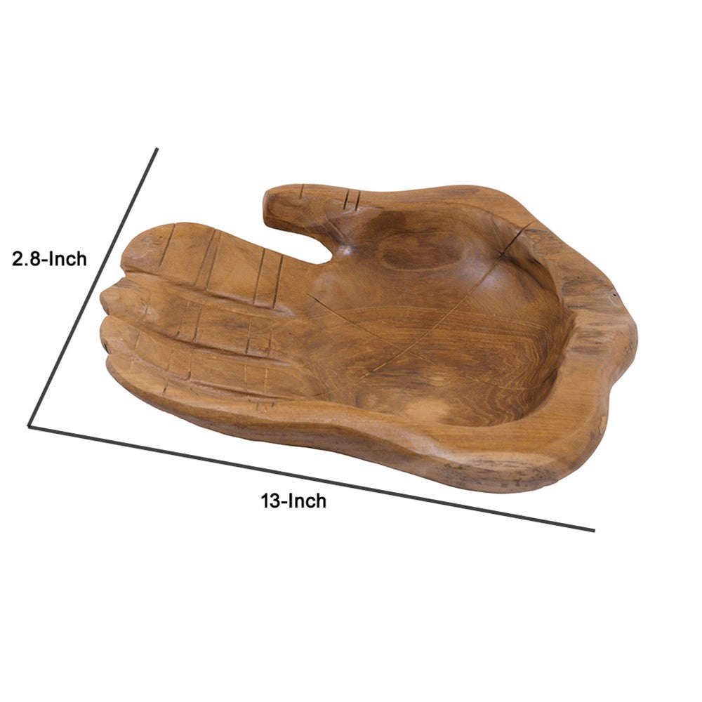 Decorative Accent Bowl Dish | 13" Hand Design with Teak Brown Wood