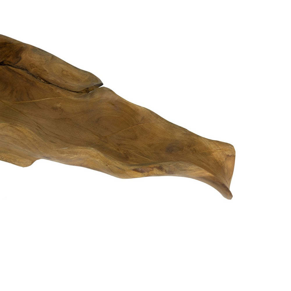 Decorative Accent Tray | 22" Teak Brown Wood Leaf Design | Hand Carved