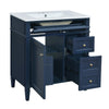 Roze Bathroom Vanity with Ceramic Sink | 3 Drawers | Blue Wood 30"