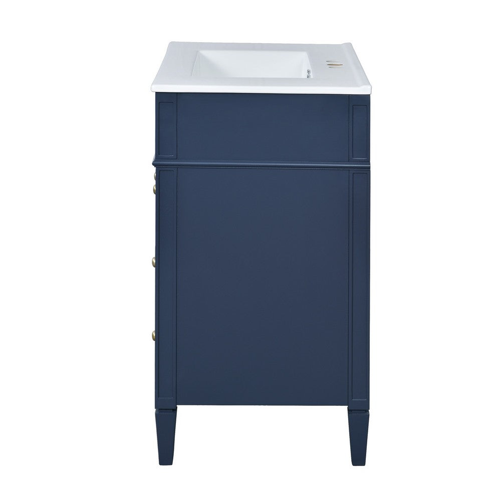 Roze Bathroom Vanity with Ceramic Sink | 3 Drawers | Blue Wood 30"