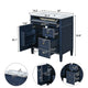 Roze Bathroom Vanity with Ceramic Sink | 3 Drawers | Blue Wood 30"