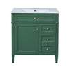 Roze Bathroom Vanity with Ceramic Sink | 3 Drawers | Green Wood 30"