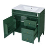 Roze Bathroom Vanity with Ceramic Sink | 3 Drawers | Green Wood 30"