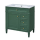 Roze Bathroom Vanity with Ceramic Sink | 3 Drawers | Green Wood 30"