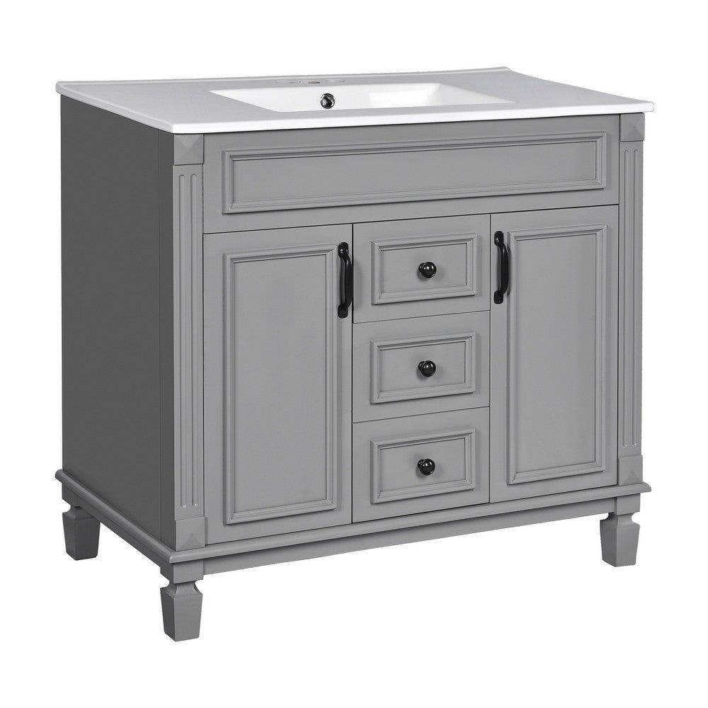 Gwen 36" Bathroom Vanity with Built In Sink | 2 Doors | Gray | Ceramic